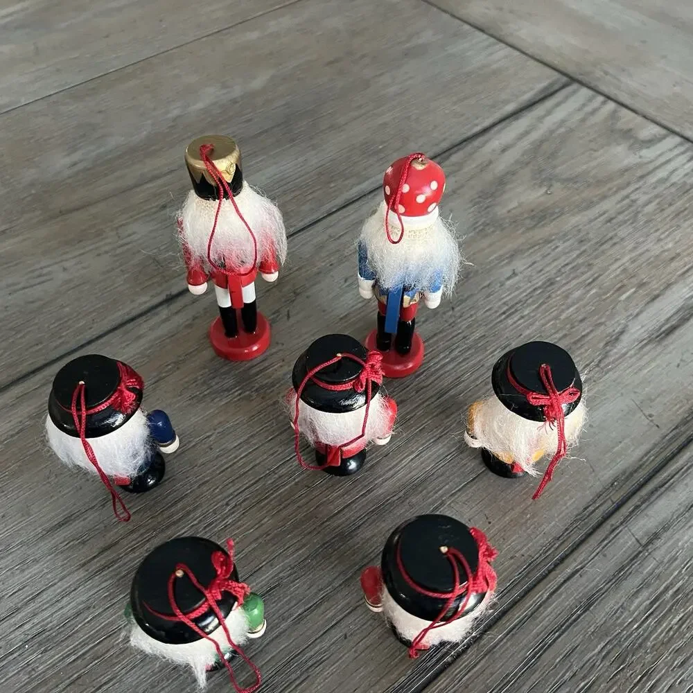 7 Vintage Wooden Nutcracker Hand Painted Ornaments 2 - 4” And 5 - 2.5”